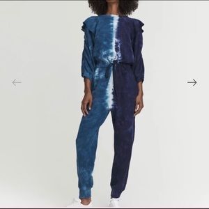 Something Navy Meghan Tie Dye Ruffle Jumpsuit Blue